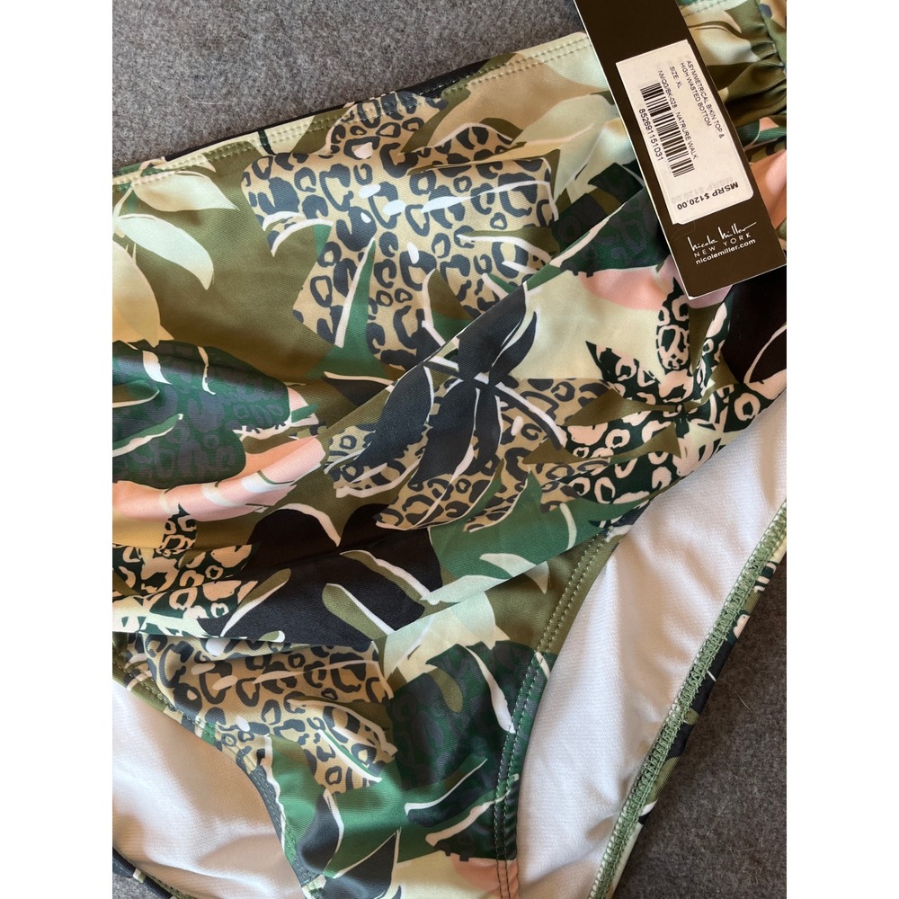 Nicole Miller Bikini Bottoms Womens XL Green Nature Walk High Waisted NWT